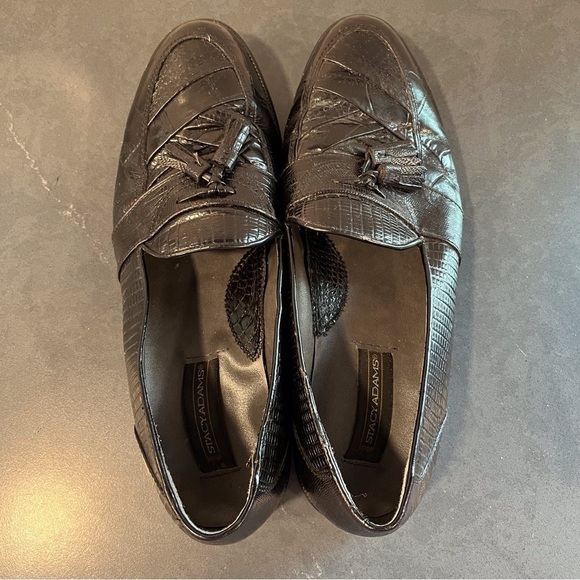 Stacy Adams sz 11 black snakeskin leather tassel loafers - Picture 7 of 16